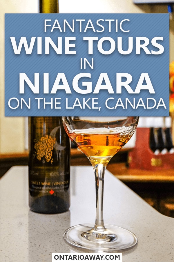 photo of wine glass and bottle with text overlay Wine tours in Niagara on the Lake Canada