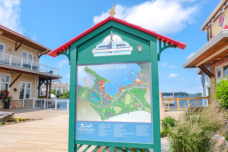 large sign with map at muskoka wharf in gravenhurst ontario