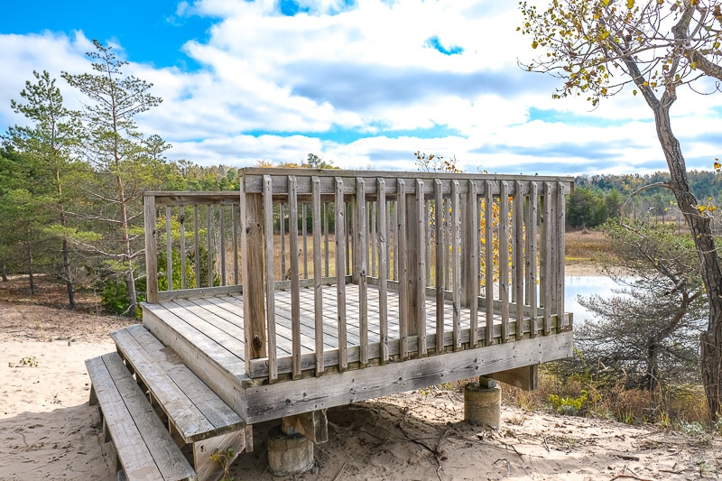 wooden viewing platform overlooking marsh land at sandbanks park