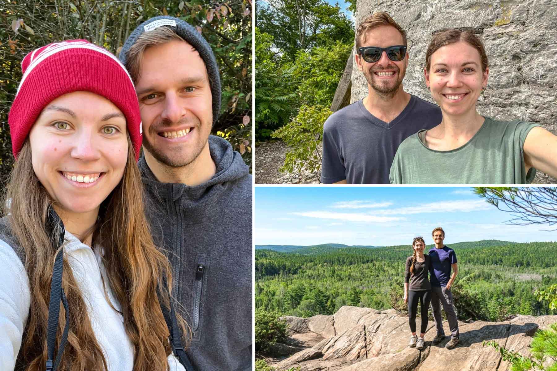 photo collage of man and woman posing in three different nature photos.
